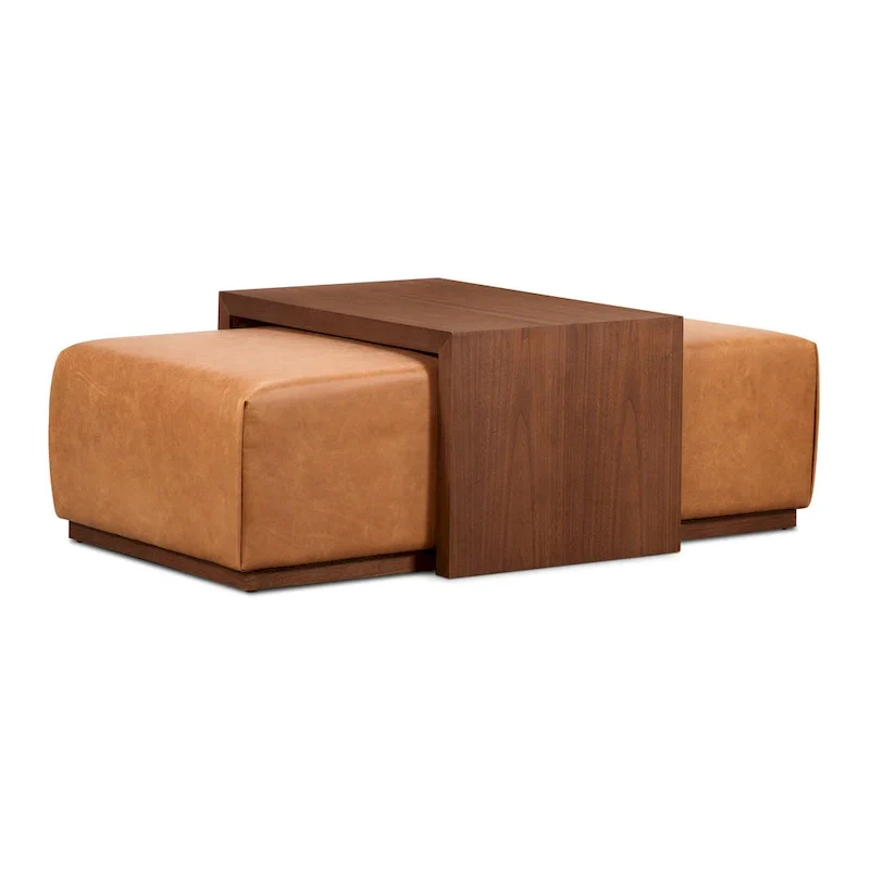 Ottoman Poly & Bark Jarmo avec table en noyer réglable – Cuir pleine fleur véritable italien