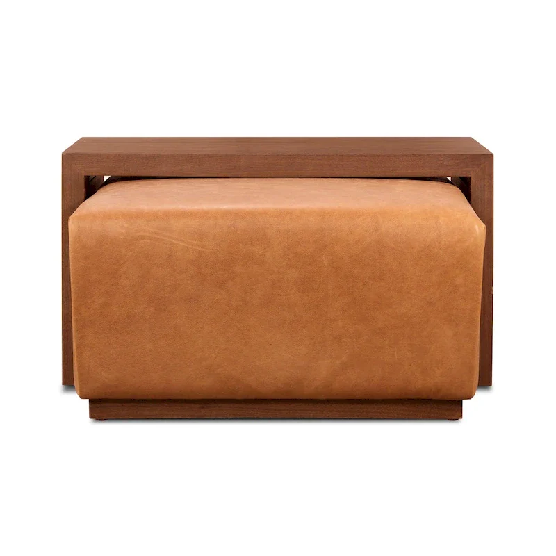 Ottoman Poly & Bark Jarmo avec table en noyer réglable – Cuir pleine fleur véritable italien