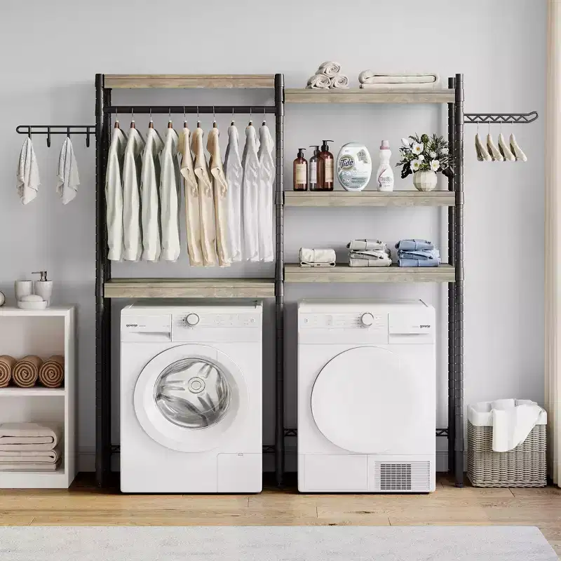 Étagère au-dessus du Lave-linge, Étagère de Rangement pour Sèche-linge à 5 Niveaux avec Hauteur Réglable, Étagère de Salle de Bain, Rangement Gain de Place pour Salle de Bain, Buanderie