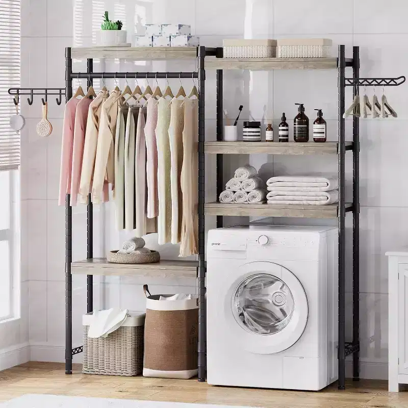 Étagère au-dessus du Lave-linge, Étagère de Rangement pour Sèche-linge à 5 Niveaux avec Hauteur Réglable, Étagère de Salle de Bain, Rangement Gain de Place pour Salle de Bain, Buanderie
