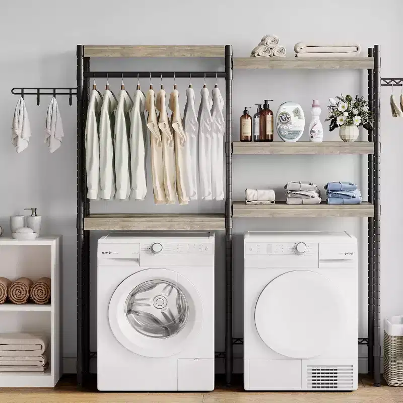 Étagère au-dessus du Lave-linge, Étagère de Rangement pour Sèche-linge à 5 Niveaux avec Hauteur Réglable, Étagère de Salle de Bain, Rangement Gain de Place pour Salle de Bain, Buanderie
