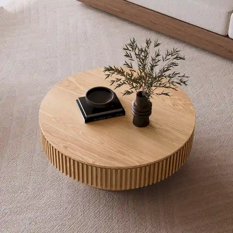 Table basse/de salon ronde moderne plaquée en bois massif avec rangement