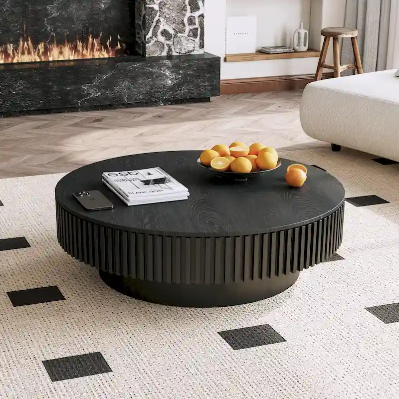 Table basse/de salon ronde moderne plaquée en bois massif avec rangement