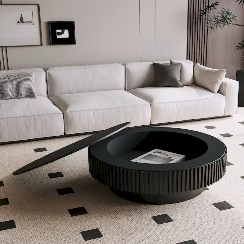 Table basse/de salon ronde moderne plaquée en bois massif avec rangement