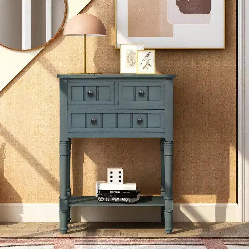 Console étroite de 60 cm avec 3 tiroirs et étagère, table d'appoint pour petite entrée ou salon