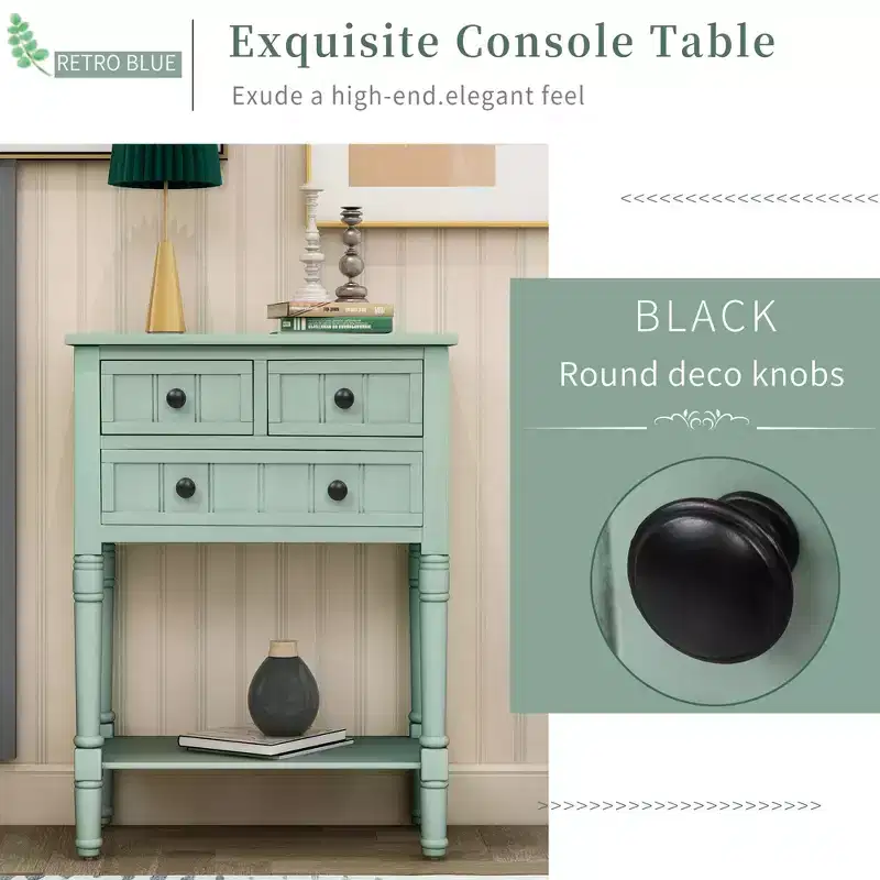 Console étroite de 60 cm avec 3 tiroirs et étagère, table d'appoint pour petite entrée ou salon