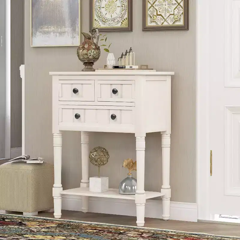 Console étroite de 60 cm avec 3 tiroirs et étagère, table d'appoint pour petite entrée ou salon