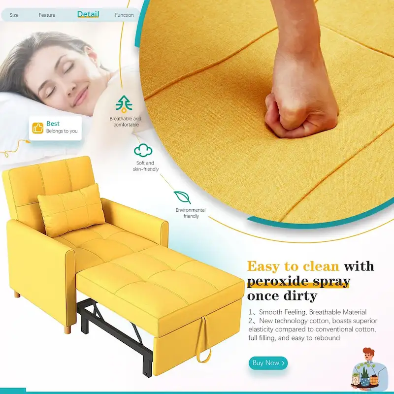 AECOJOY Fauteuil Convertible 3-en-1 avec Oreiller et Dossier Réglable