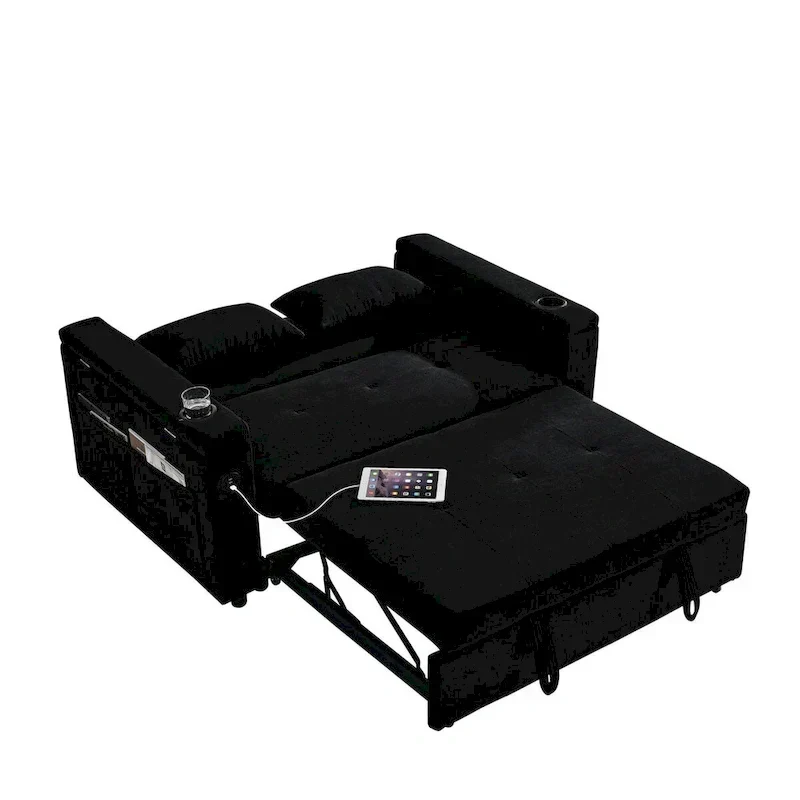 Canapé-lit gigogne 54 po, canapé-lit inclinable 2 places avec rangement, oreiller lombaire, prise USB