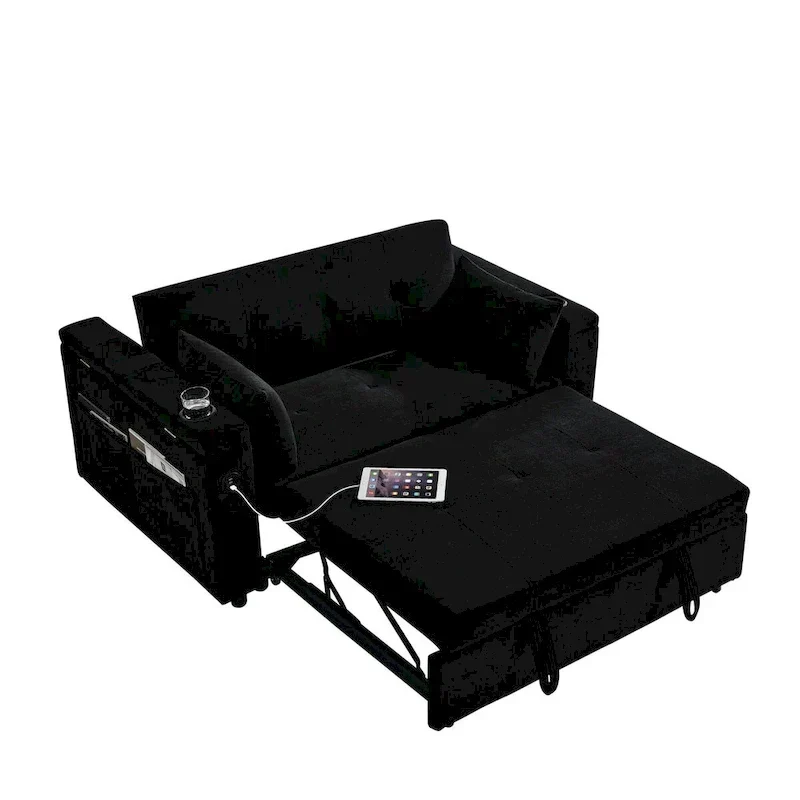 Canapé-lit gigogne 54 po, canapé-lit inclinable 2 places avec rangement, oreiller lombaire, prise USB