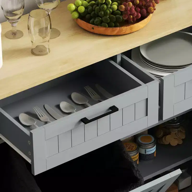 Meuble poubelle coulissant HOMCOM avec tiroirs, meuble de cuisine de style campagnard avec poubelle cachée pour la cuisine