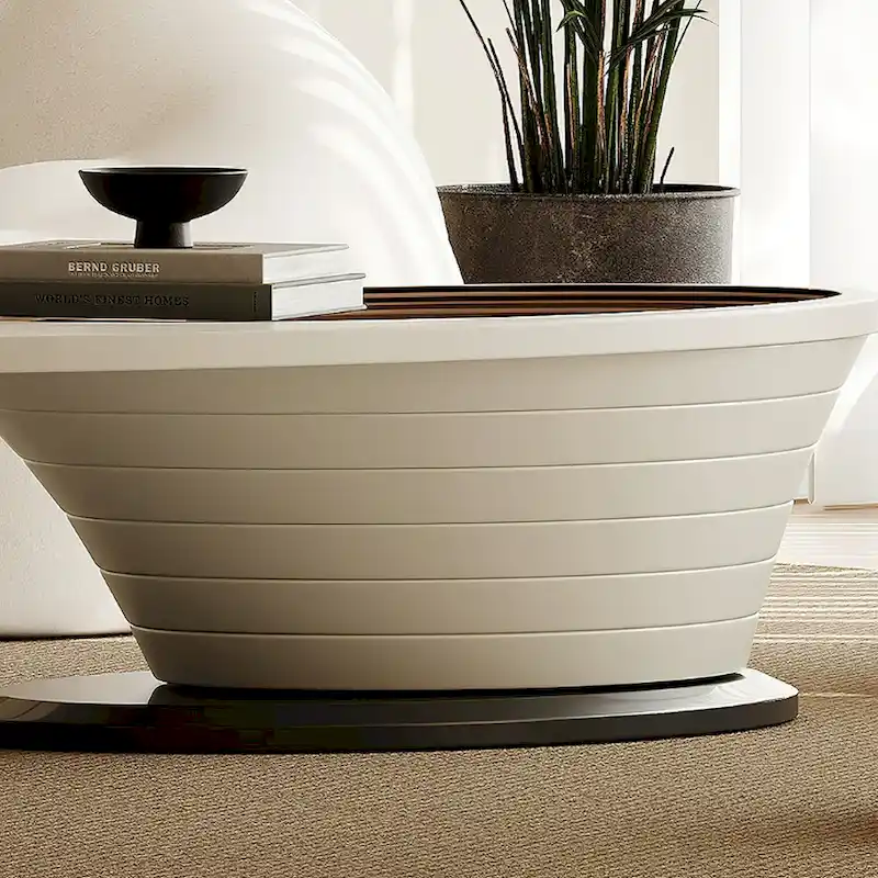Table Basse Ovale en Verre Moderne Minimaliste Luxe Léger avec Base Grise 130 cm - L 130 cm x l 65 cm x H 36,5 cm