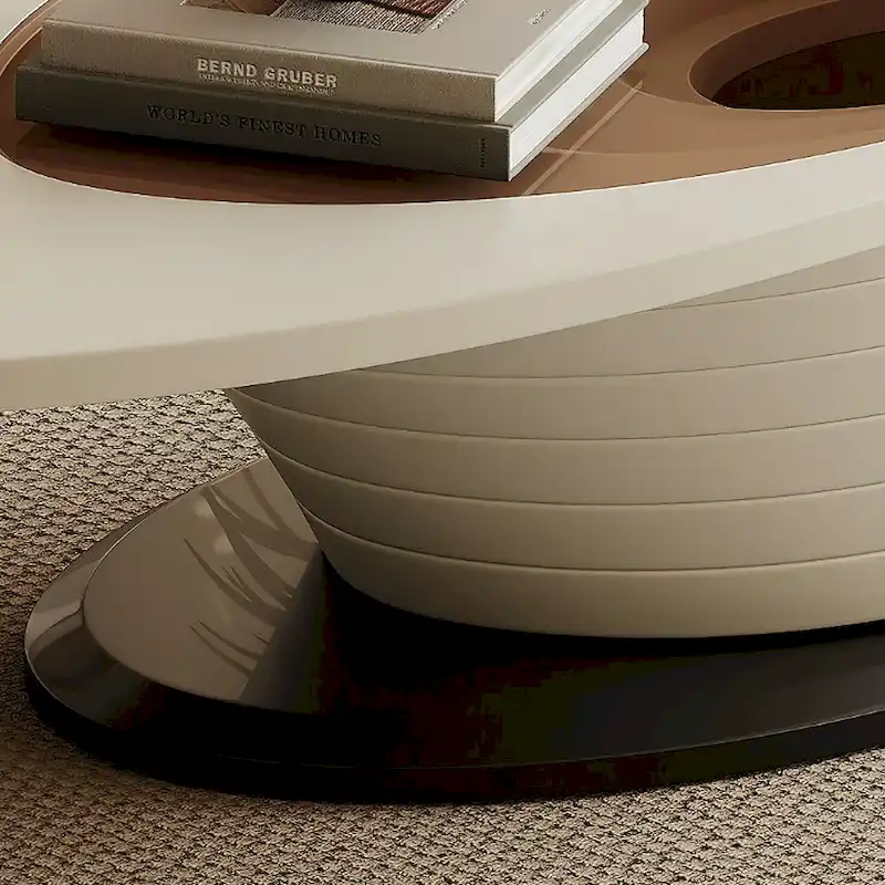 Table Basse Ovale en Verre Moderne Minimaliste Luxe Léger avec Base Grise 130 cm - L 130 cm x l 65 cm x H 36,5 cm