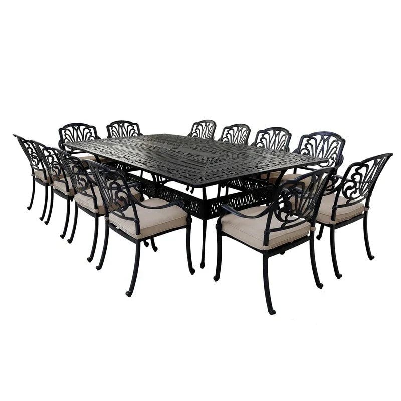 Ensemble de salle à manger Manasquan 13 pièces en aluminium couleur canon de fusil par Havenside Home