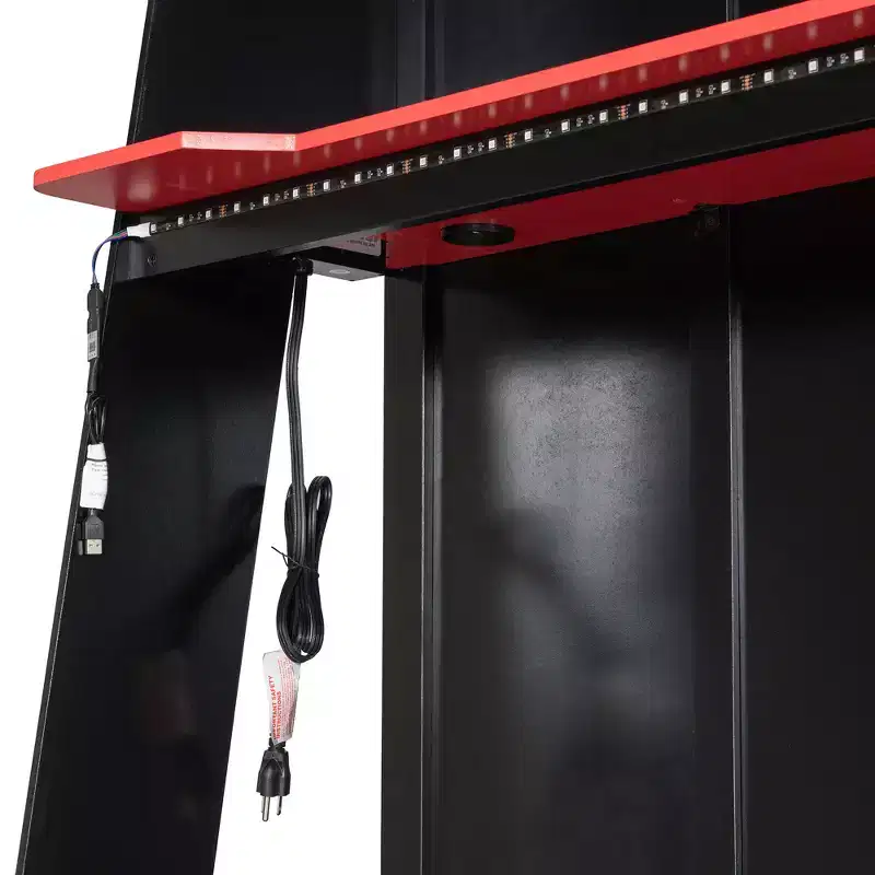 Lit mezzanine de jeu en L avec bureaux, lits superposés doubles avec lumières LED, ports USB, étagères de rangement, lit mezzanine d'angle en bois pour 2 personnes