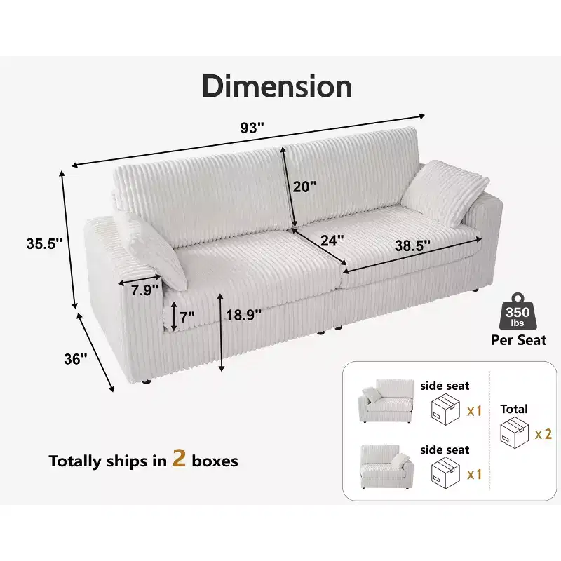 Canapé d'angle modulaire en velours côtelé Dyonery avec housses lavables
