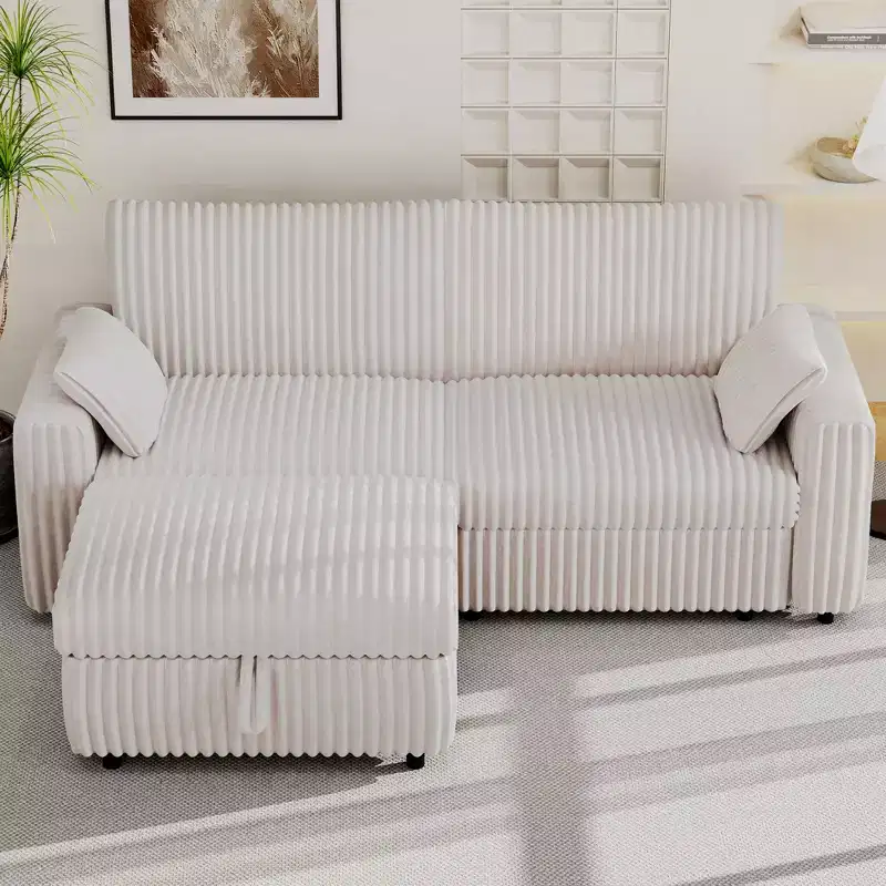 Canapé d'angle modulaire en velours côtelé Dyonery avec housses lavables