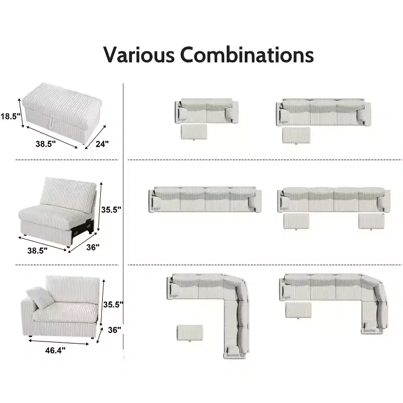 Canapé d'angle modulaire en velours côtelé Dyonery avec housses lavables