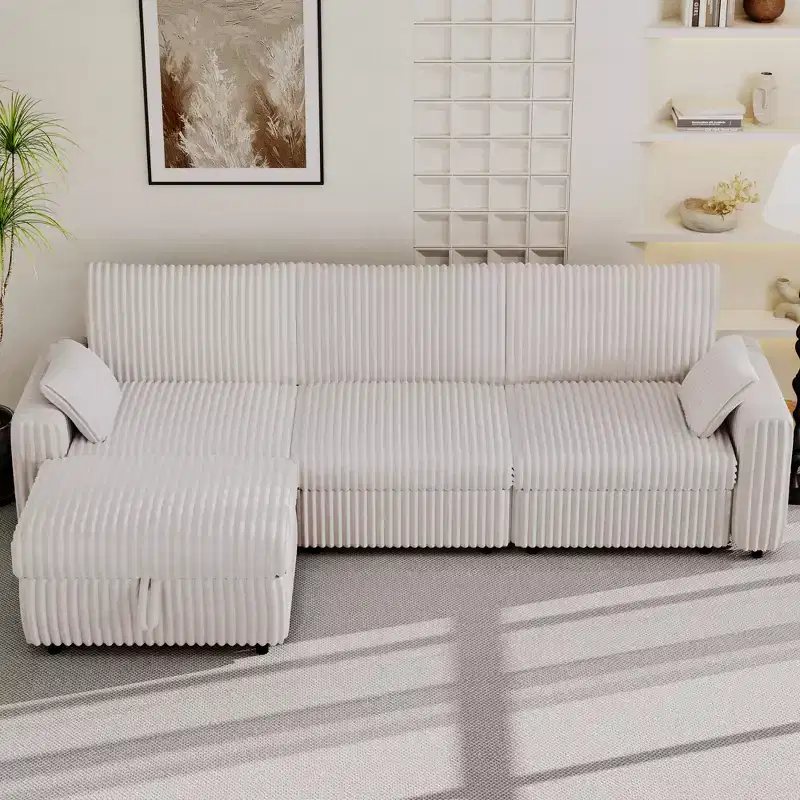 Canapé d'angle modulaire en velours côtelé Dyonery avec housses lavables