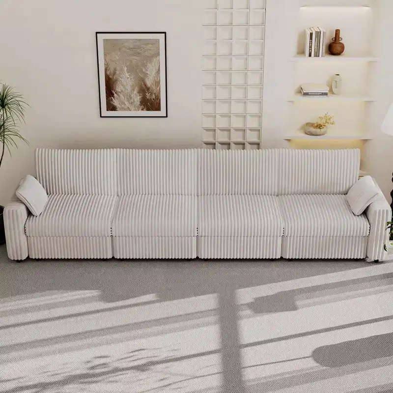 Canapé d'angle modulaire en velours côtelé Dyonery avec housses lavables
