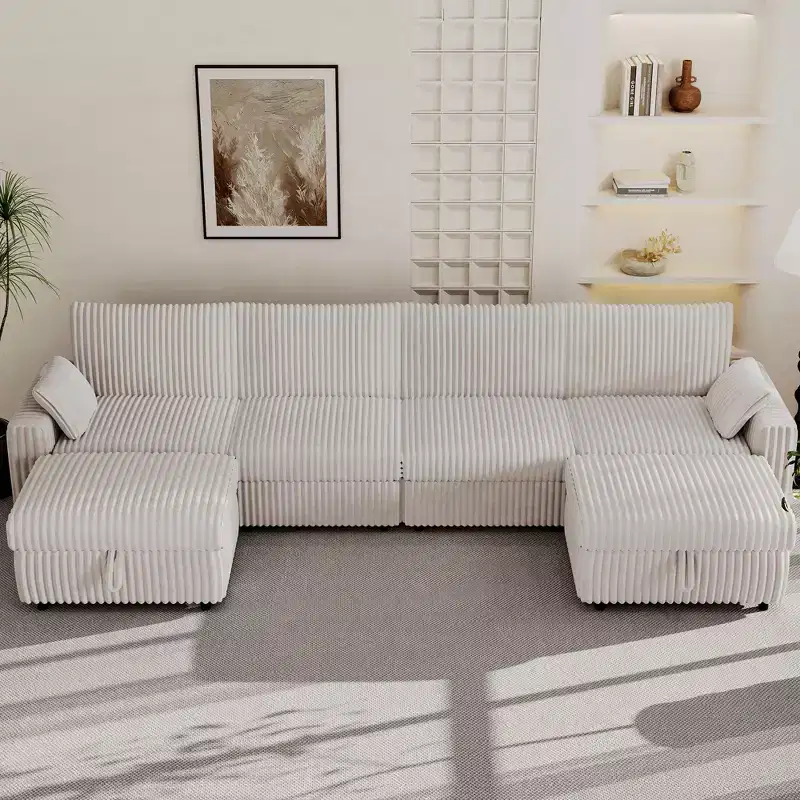 Canapé d'angle modulaire en velours côtelé Dyonery avec housses lavables
