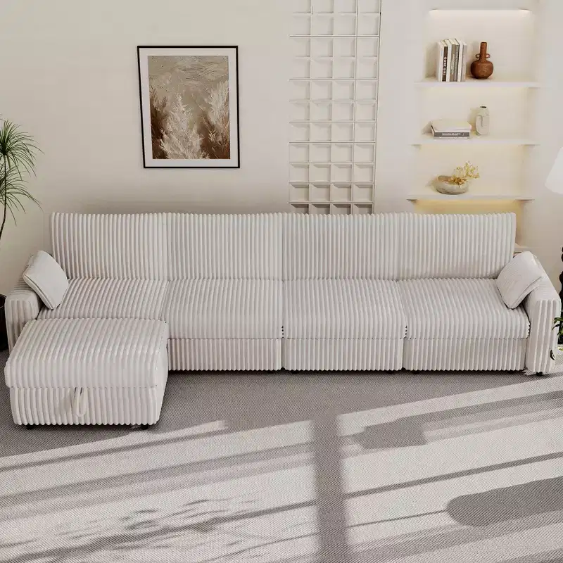 Canapé d'angle modulaire en velours côtelé Dyonery avec housses lavables