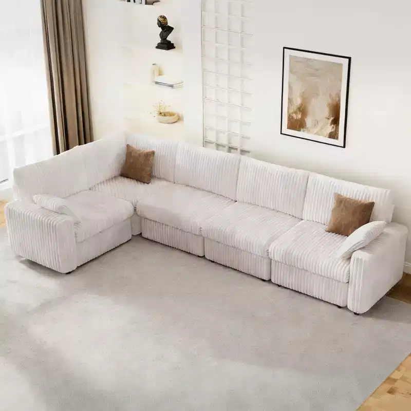 Canapé d'angle modulaire en velours côtelé Dyonery avec housses lavables