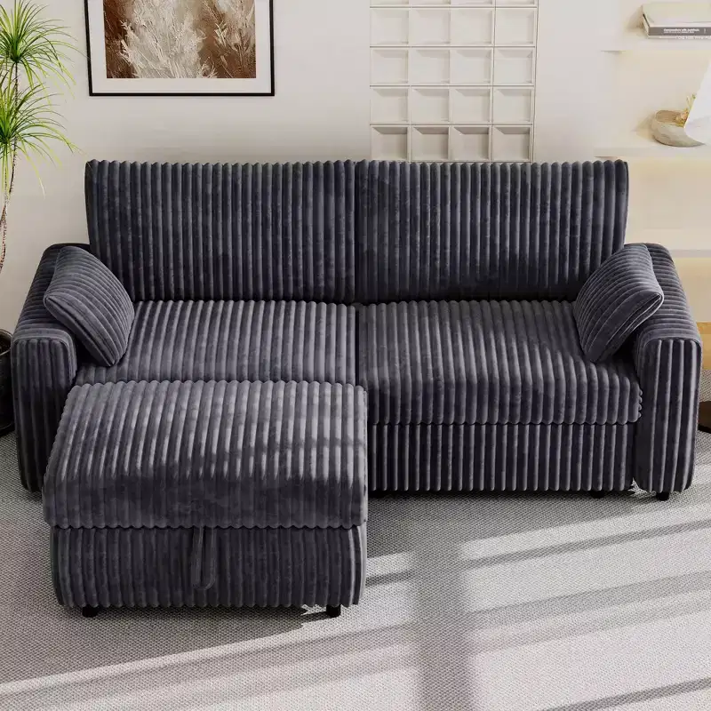 Canapé d'angle modulaire en velours côtelé Dyonery avec housses lavables