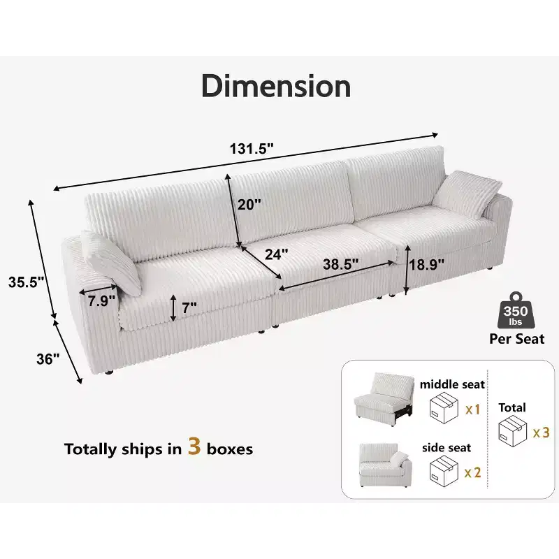 Canapé d'angle modulaire en velours côtelé Dyonery avec housses lavables