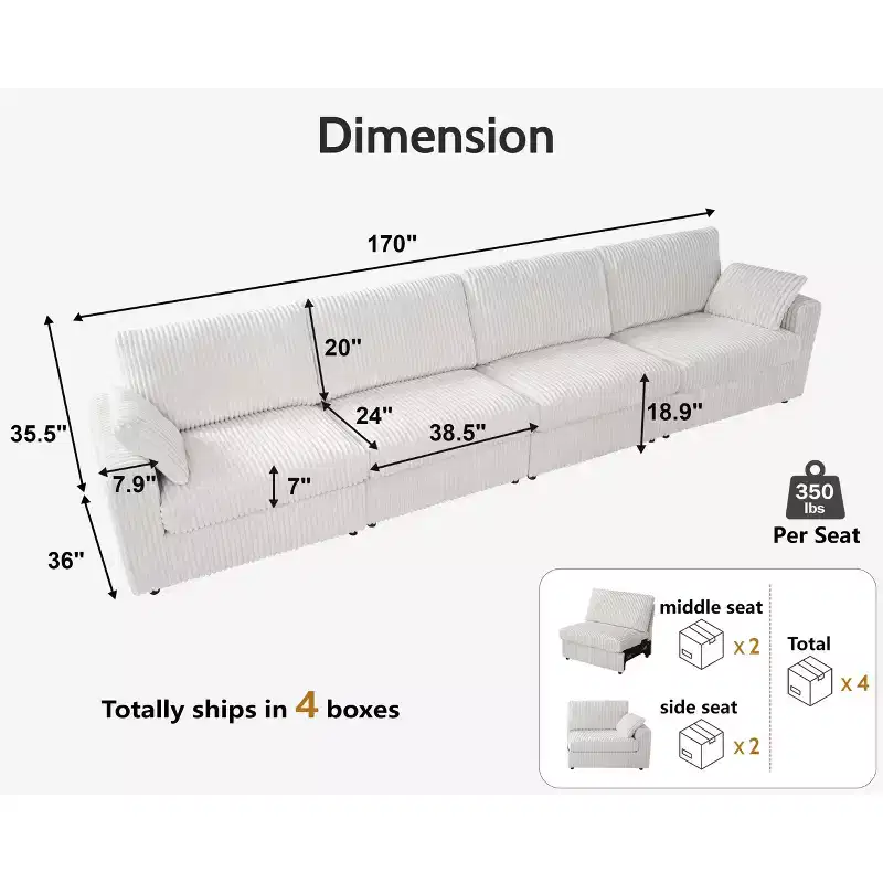 Canapé d'angle modulaire en velours côtelé Dyonery avec housses lavables