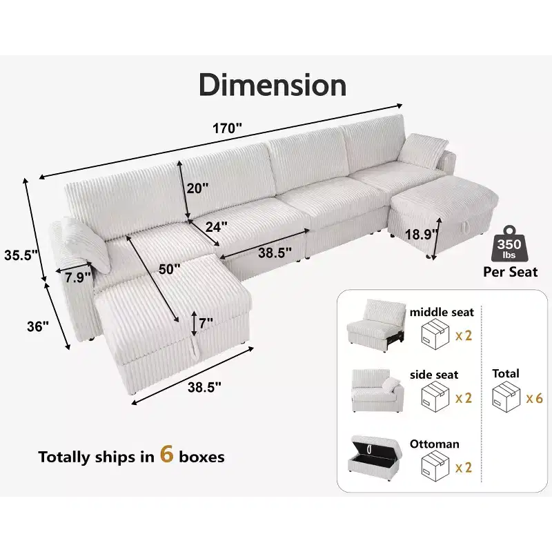 Canapé d'angle modulaire en velours côtelé Dyonery avec housses lavables