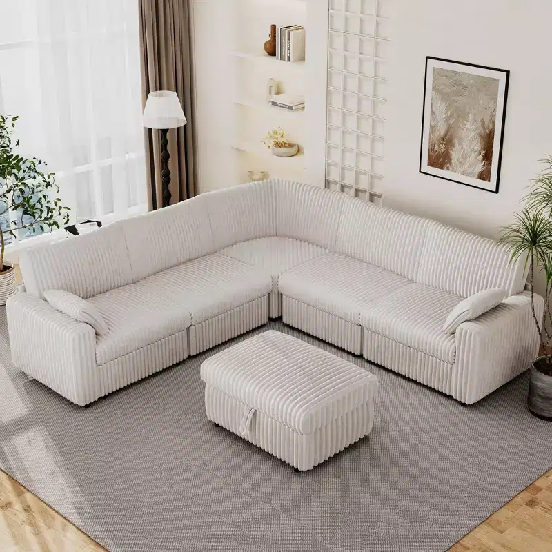 Canapé d'angle modulaire en velours côtelé Dyonery avec housses lavables