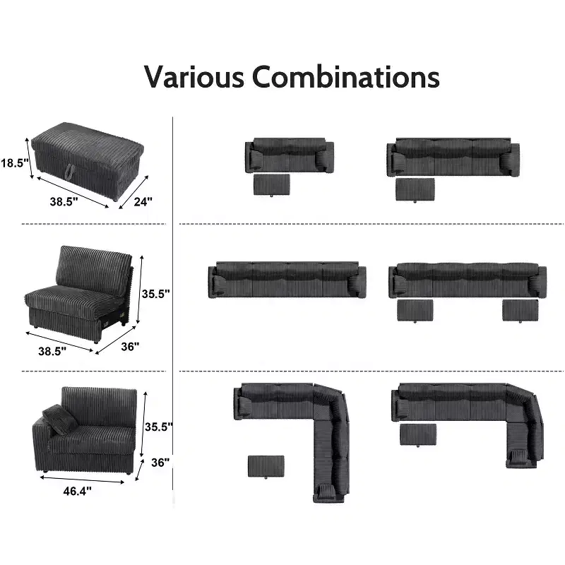 Canapé d'angle modulaire en velours côtelé Dyonery avec housses lavables