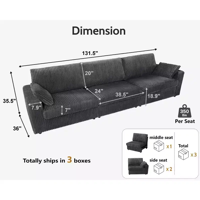 Canapé d'angle modulaire en velours côtelé Dyonery avec housses lavables