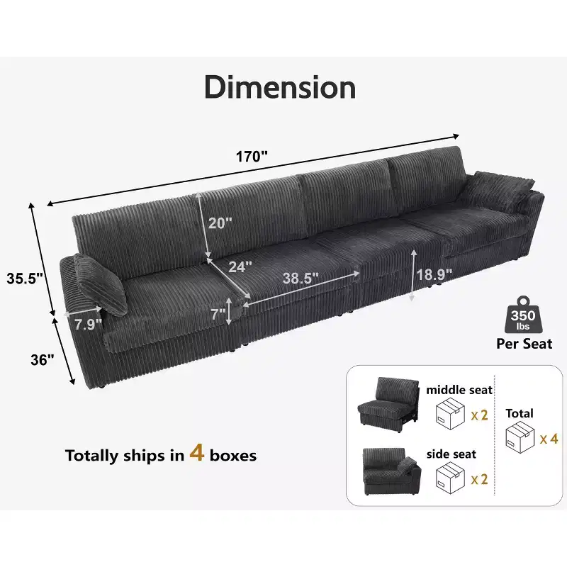Canapé d'angle modulaire en velours côtelé Dyonery avec housses lavables