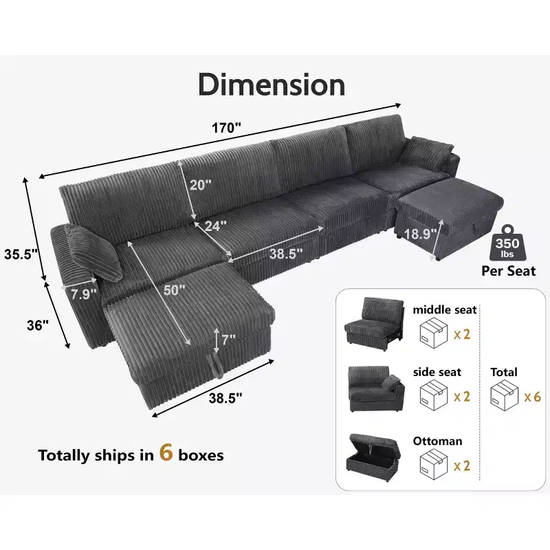 Canapé d'angle modulaire en velours côtelé Dyonery avec housses lavables
