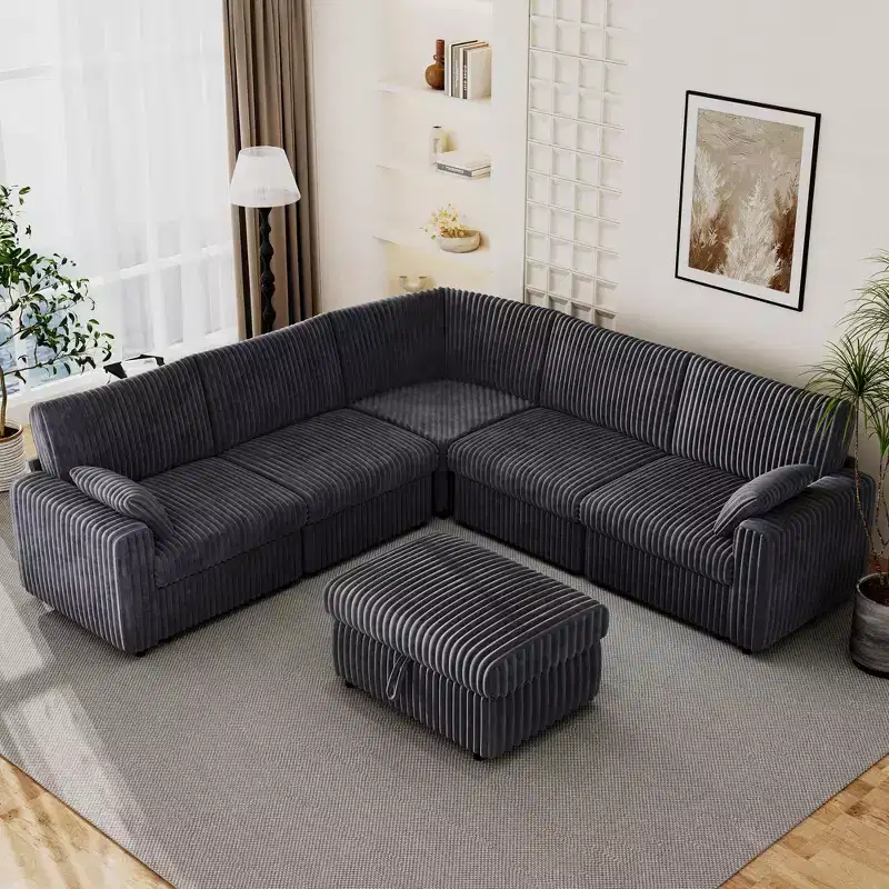 Canapé d'angle modulaire en velours côtelé Dyonery avec housses lavables