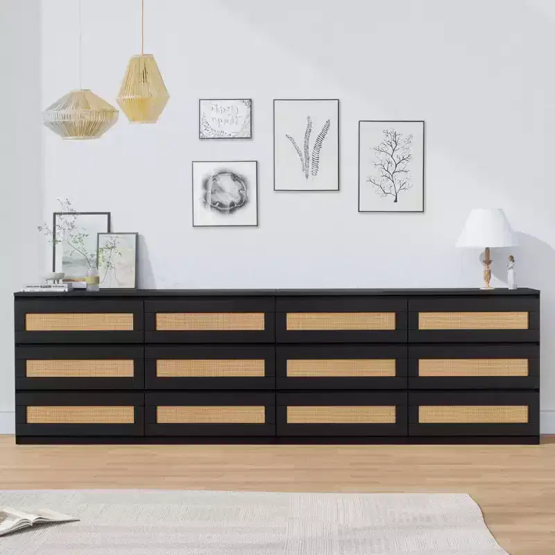 Commode en rotin pour chambre à coucher avec 6 tiroirs, 47 commode large moderne de style ferme, armoire de rangement en bois pour placard, salon, couloir