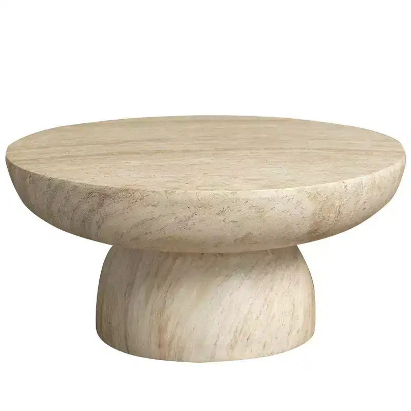 Table basse piédestal ronde en Fiberstone, table d'appoint sculptée pour l'intérieur et l'extérieur avec patins antidérapants