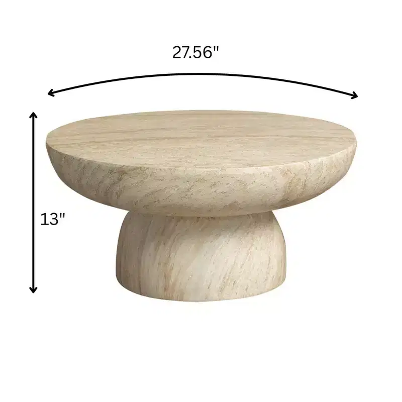 Table basse piédestal ronde en Fiberstone, table d'appoint sculptée pour l'intérieur et l'extérieur avec patins antidérapants