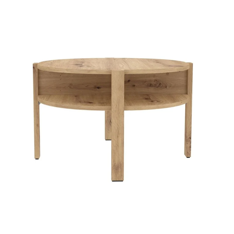 Tavolino da salotto rotondo 74 cm con ripiano inferiore colore rovere Aura