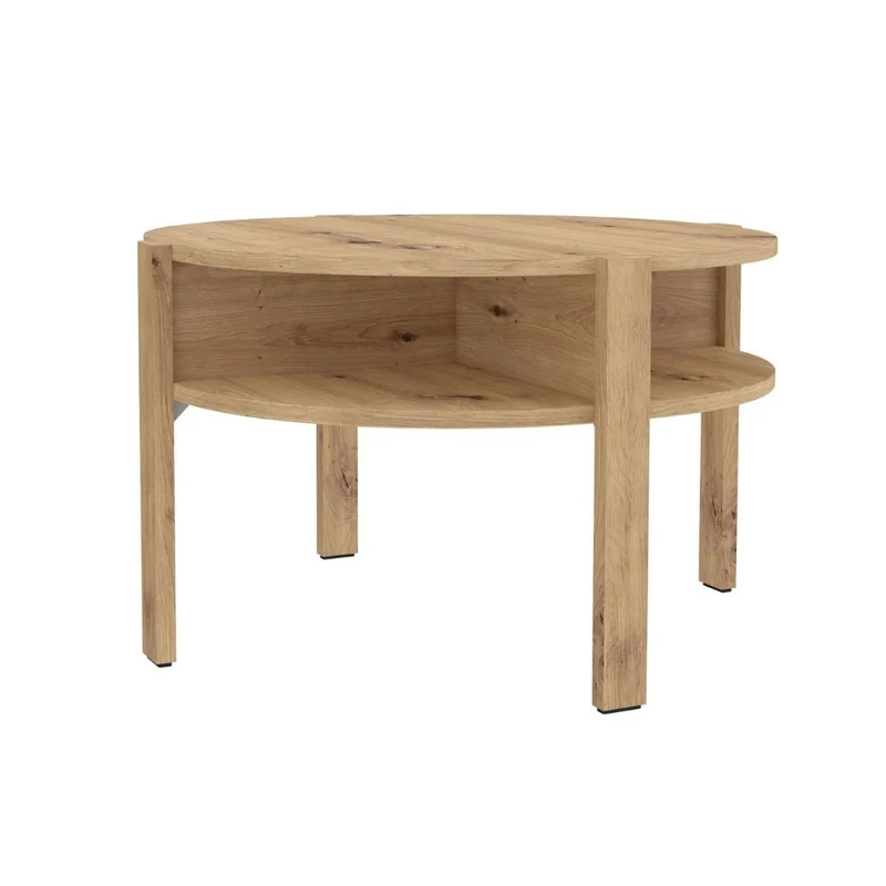 Tavolino da salotto rotondo 74 cm con ripiano inferiore colore rovere Aura