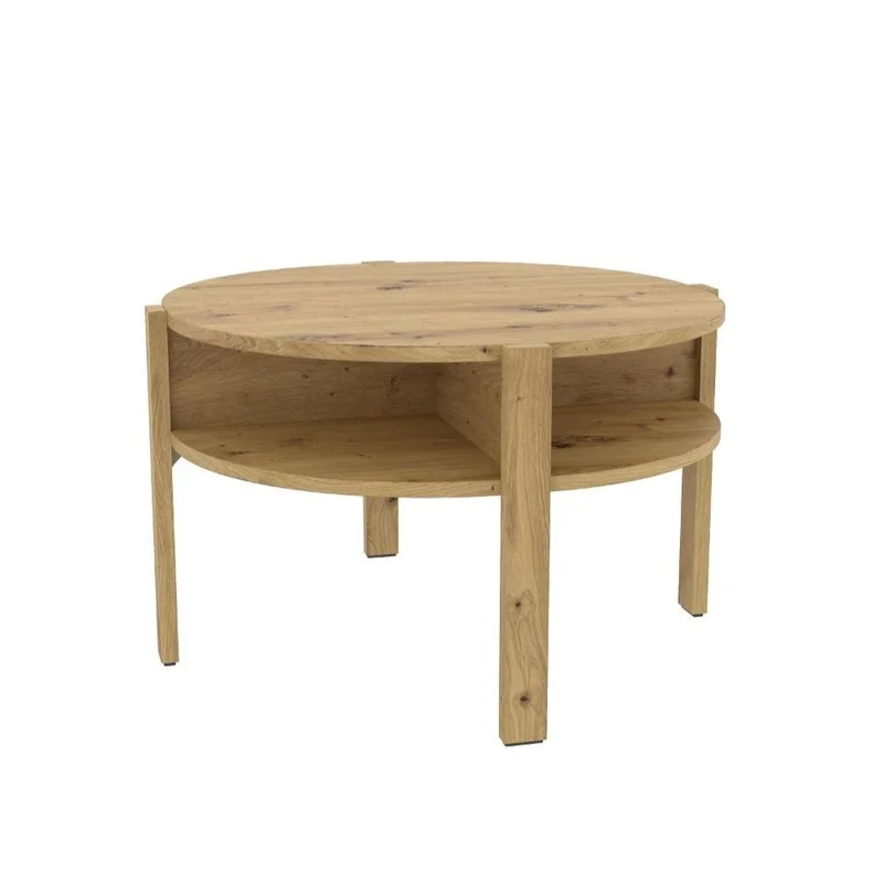 Tavolino da salotto rotondo 74 cm con ripiano inferiore colore rovere Aura