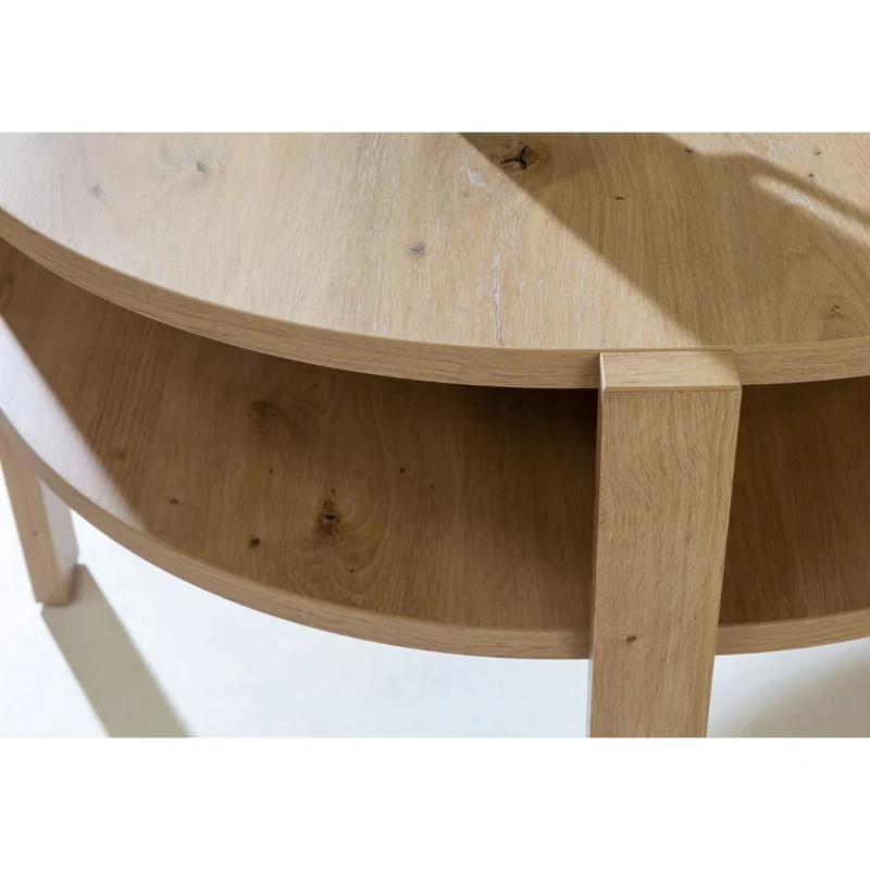 Tavolino da salotto rotondo 74 cm con ripiano inferiore colore rovere Aura