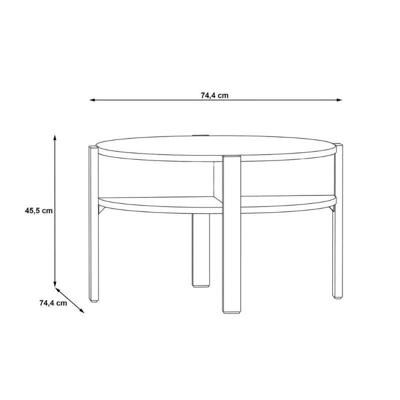 Tavolino da salotto rotondo 74 cm con ripiano inferiore colore rovere Aura