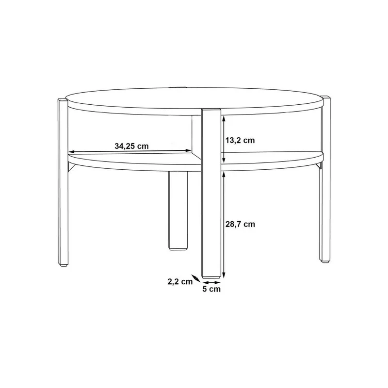 Tavolino da salotto rotondo 74 cm con ripiano inferiore colore rovere Aura