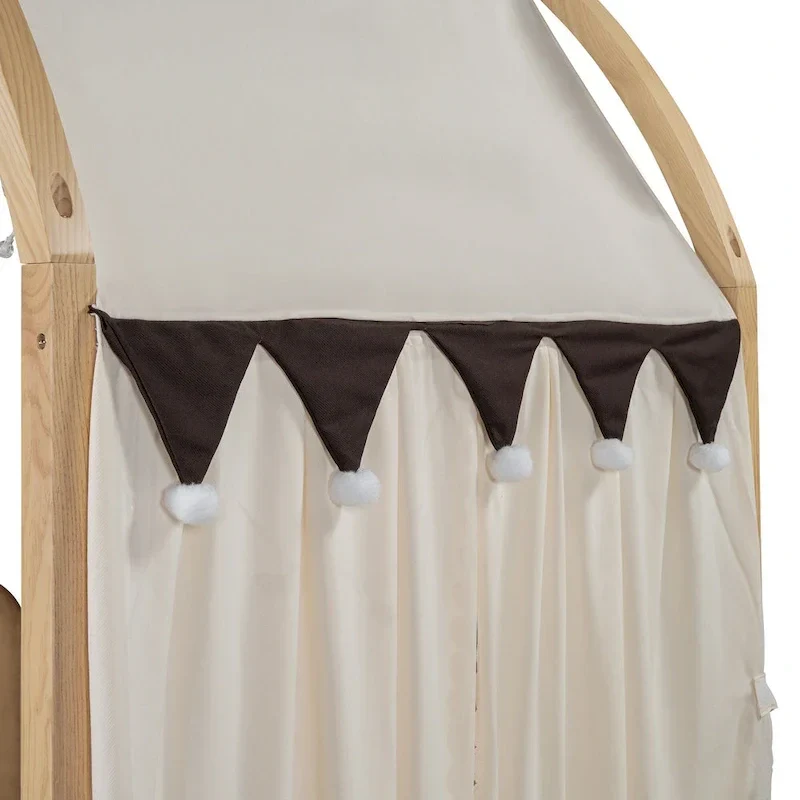 Lit cabane Montessori en bois massif avec plateforme, toit voûté et lit gigogne pour filles et garçons