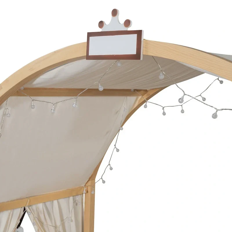 Lit cabane Montessori en bois massif avec plateforme, toit voûté et lit gigogne pour filles et garçons