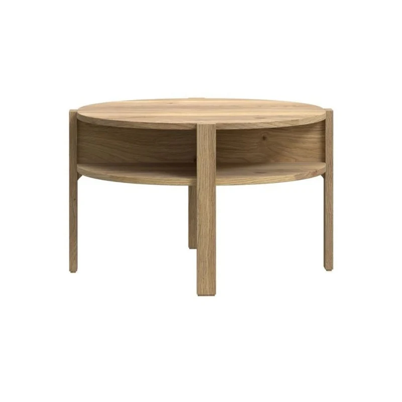 Tavolino da salotto rotondo 74 cm con ripiano inferiore colore rovere medio Aura
