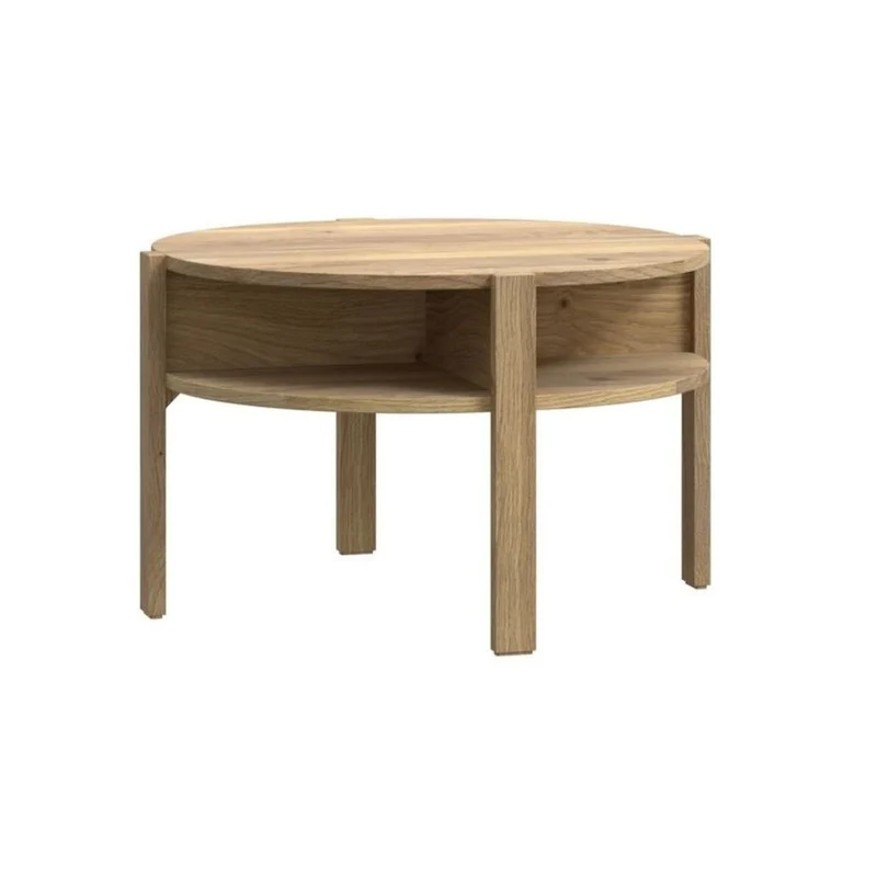 Tavolino da salotto rotondo 74 cm con ripiano inferiore colore rovere medio Aura